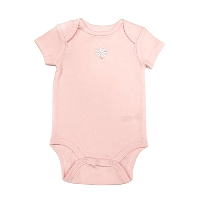 Unisex Breathable Pink Knitted 100% Cotton Short Sleeve Bodysuit for Infants Toddlers