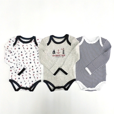 Unisex Snap Button Closure Organic Cotton Infants Long Sleeve Bodysuit Baby Clothes Romper