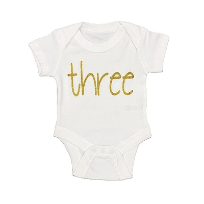Summer Unisex 100% Cotton Round Collar Bodysuit Baby Clothes Romper with Gold Printing