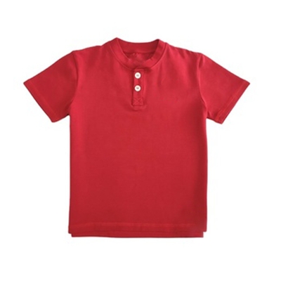 Summer Boys Kids O-neck Red Cotton T-shirts Short-sleeved with Spandex / Cotton Blend