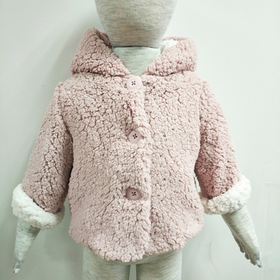 Winter Long Sleeved Baby Girl Hoodies Warm Pink 100% Polyester Outerwear Type Wool Blends