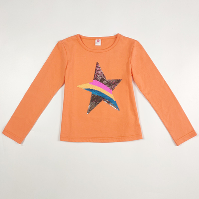 Fashion Style Children Girl Tshirt with Sequins Embroidery Application and Soft Print