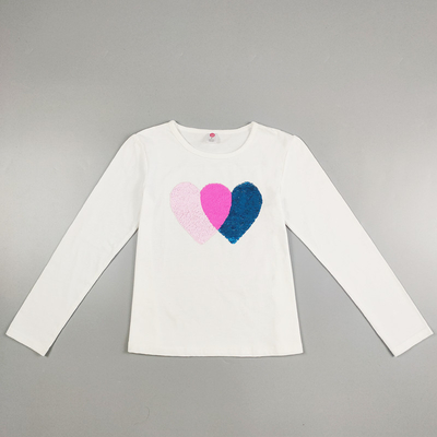 Fashion Style Children Girl Tshirt with Sequins Embroidery Application and Soft Print