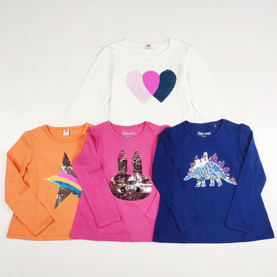 Embroidered Technics Cute Young Girls T-Shirt with Sequins Application