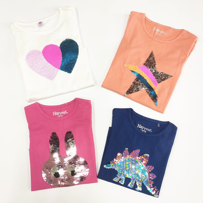 Girls' T-Shirt with Sequin Printing Popular Long Sleeve Cotton/Polyester Kid's Tee