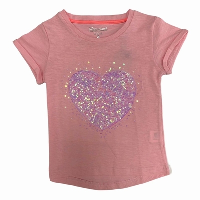 100% Combed Cotton Girl's Beaded Embroidered Short Sleeve Summer T-Shirt Slub Jersey