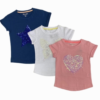 100% Combed Cotton Girl's Beaded Embroidered Short Sleeve Summer T-Shirt Slub Jersey