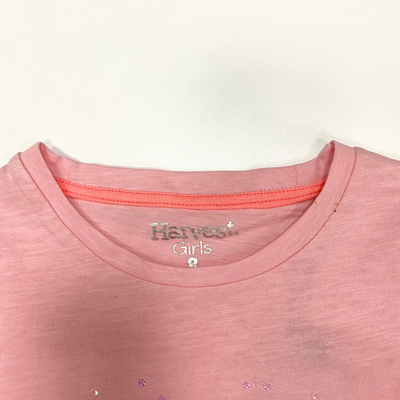 100% Combed Cotton Girl's Beaded Embroidered Short Sleeve Summer T-Shirt Slub Jersey