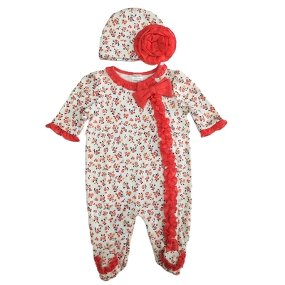 Winter Footies Baby Clothes with Zipper Opening and Fashionable Pattern Printing