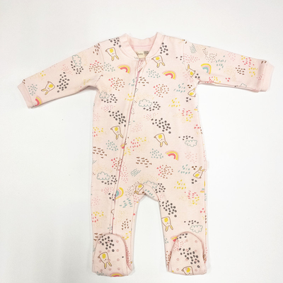 Newborn Bodysuit Baby Clothing Rompers with Zipper and Printing Pattern Knitted Fabric