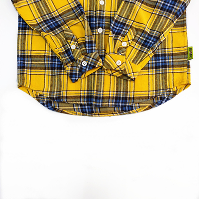 Winter Holiday Children Top with Turn-down Collar and Cartoon Pattern in Plaid Cotton