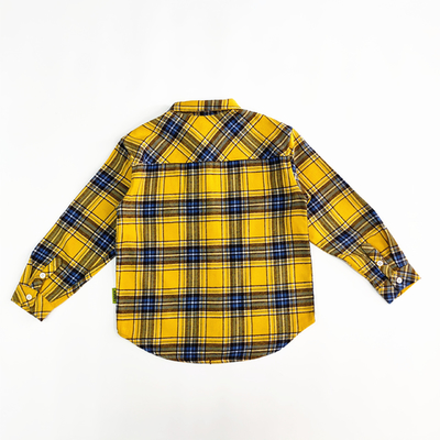 Winter Holiday Children Top with Turn-down Collar and Cartoon Pattern in Plaid Cotton