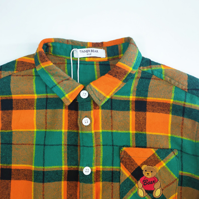 Design Plaid Long Sleeve Children's Casual Shirts Loose Fit with Button and Embroidery