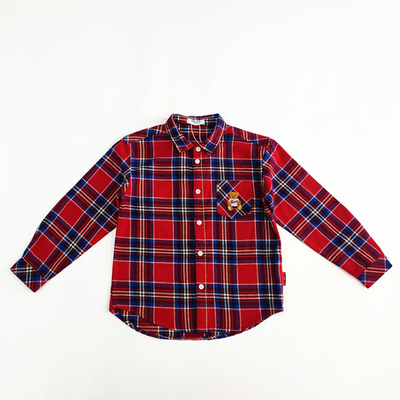 Embroidery Decoration Polo Neck Children Boy Shirt with Funny Pocket Kids Boy Blouse