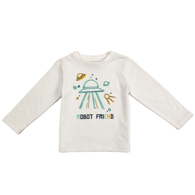O-Neck  Boys and Girls Long Sleeve White Baby T-Shirt Cartoon Cotton Baby Clothing
