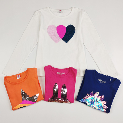 Embroidered Technics Cute Young Girls T-Shirt with Sequins Application