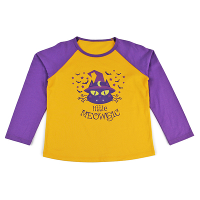 100% Cotton Raglan Long Sleeve Toddler Girls T-Shirts with Western Graphic Halloween Print