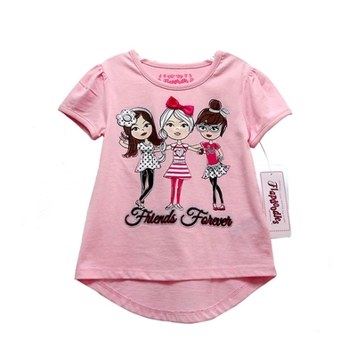 Anti-Shrink Eco-friendly Print Embroidery O-neck Organic Cotton Summer Tops for Girls