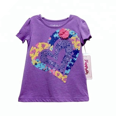 Anti-Shrink Eco-friendly Print Embroidery O-neck Organic Cotton Summer Tops for Girls