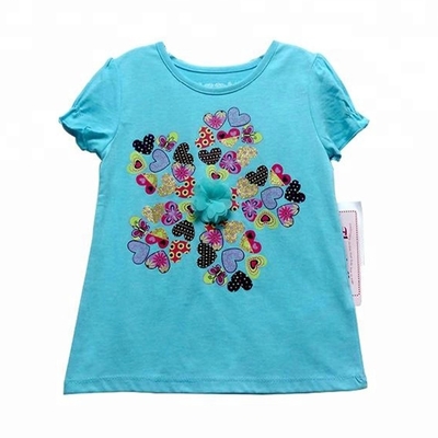 Anti-Shrink Eco-friendly Print Embroidery O-neck Organic Cotton Summer Tops for Girls