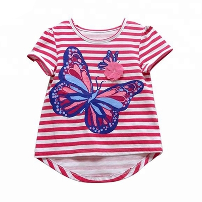 Anti-Shrink Eco-friendly Print Embroidery O-neck Organic Cotton Summer Tops for Girls