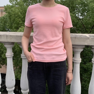 Customize Women's Rib T-shirt with Short Sleeves and Cotton Spandex Soft Hand Feel
