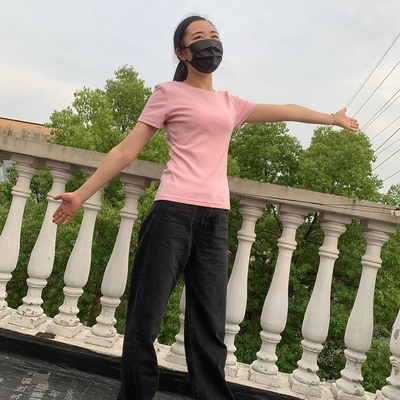 Solid Pattern Women's T-shirt Customize Cotton Spandex Rib T-shirt for Style Clothing