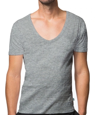 Customize Logo O V Neck Casual Sports Tshirt in 100% Combed Cotton Pre-shrinkage