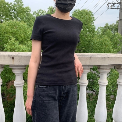 Plain Dyed Cotton Spandex 2*2 Rib Women's T-shirts with Modern and Basic Style Design
