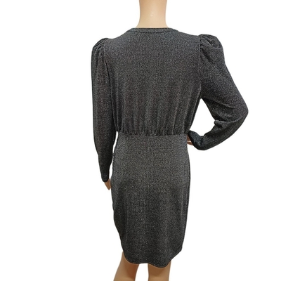 Description Puff Sleeve Women's Cocktail Dress in Plain Dyed Shiny Metallic Thread