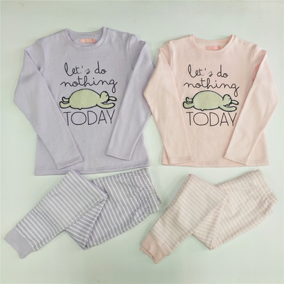 Embroidered Purple Cotton Winter Girl Kids Family Pajamas for a Cozy and Warm Winter Season