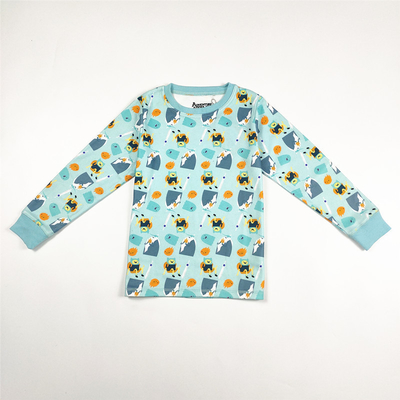 Polyester / Cotton Kids Winter Night Pajamas Set with Long Sleeves in GARMENT DYED