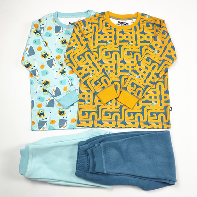 Polyester / Cotton Kids Winter Night Pajamas Set with Long Sleeves in GARMENT DYED