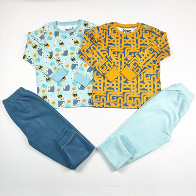 Polyester / Cotton Kids Winter Night Pajamas Set with Long Sleeves in GARMENT DYED
