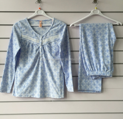 Super Comfortable V-neck Women's Winter Pajamas with Long Sleeve in Full Print Fleece