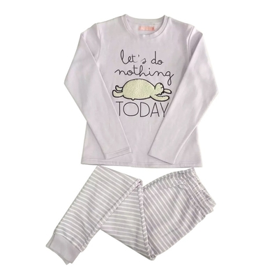 Anti-wrinkle Breathable Design Purple Long Sleeve 2-piece Kids Sleepwear Set in Cotton