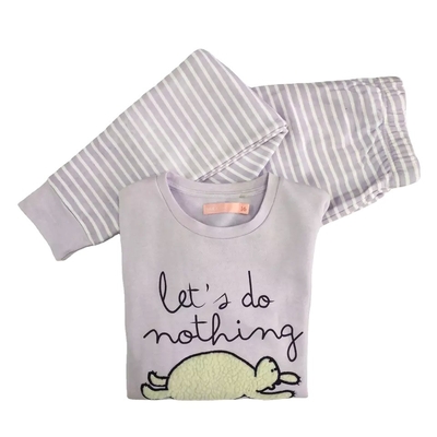 Anti-wrinkle Breathable Design Purple Long Sleeve 2-piece Kids Sleepwear Set in Cotton