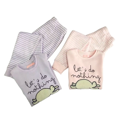 Anti-wrinkle Breathable Design Purple Long Sleeve 2-piece Kids Sleepwear Set in Cotton