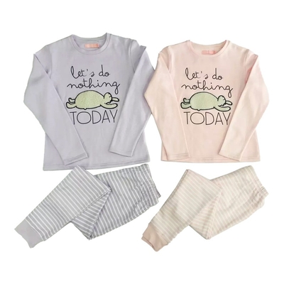 Anti-wrinkle Breathable Design Purple Long Sleeve 2-piece Kids Sleepwear Set in Cotton