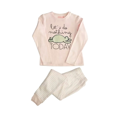 Anti-wrinkle Breathable Design Purple Long Sleeve 2-piece Kids Sleepwear Set in Cotton