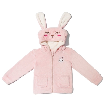 Children's Sleepwear Sets with Warm Coral Fleece Fabric and Cute Rabbit 3D Hat