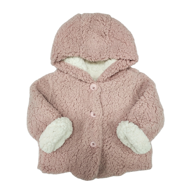 Winter Long Sleeved Baby Girl Hoodies Warm Pink 100% Polyester Outerwear Type Wool Blends