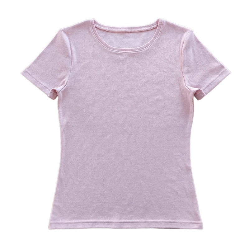 Solid Pattern Women's T-shirt Customize Cotton Spandex Rib T-shirt for Style Clothing
