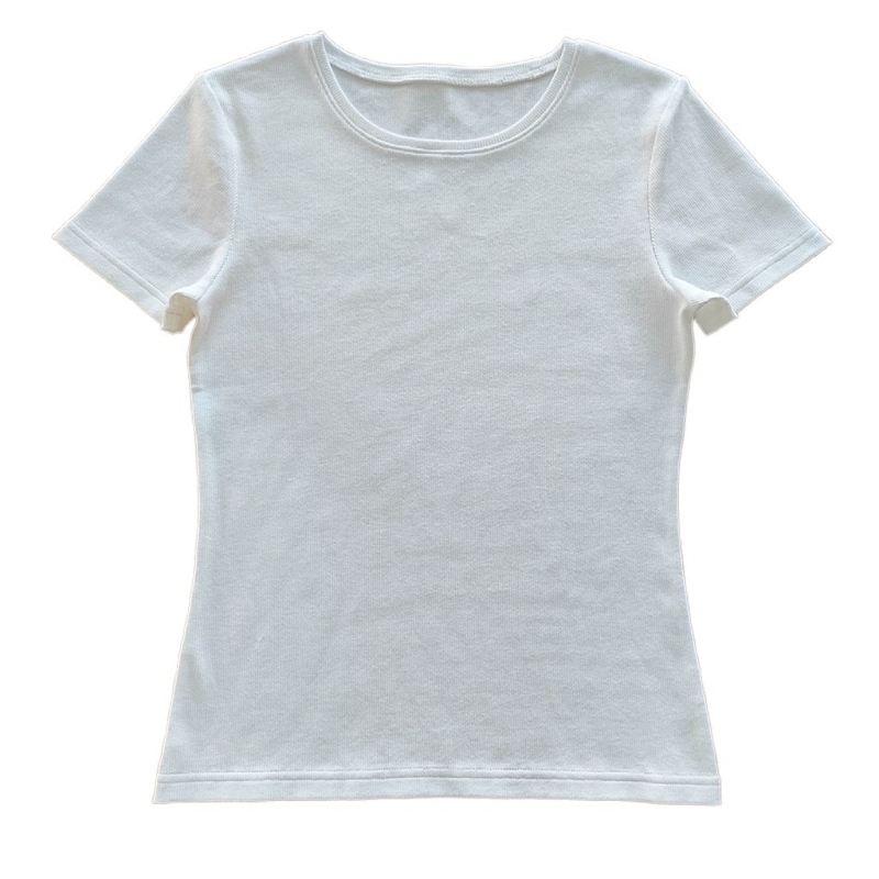 Customize Cotton Spandex Rib T-Shirts for Women Ladies Basic Style Round-Neck T-Shirts