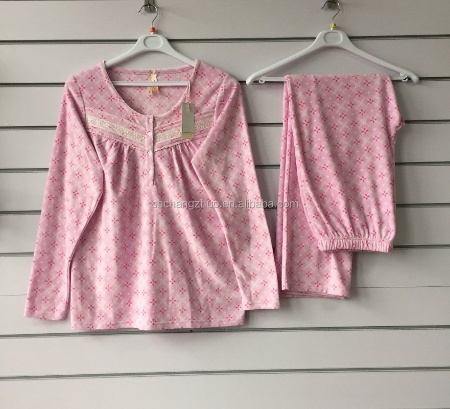 Super Comfortable V-neck Women's Winter Pajamas with Long Sleeve in Full Print Fleece