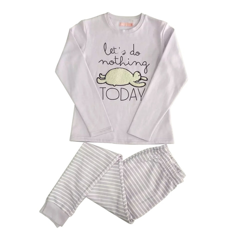 Anti-wrinkle Breathable Design Purple Long Sleeve 2-piece Kids Sleepwear Set in Cotton